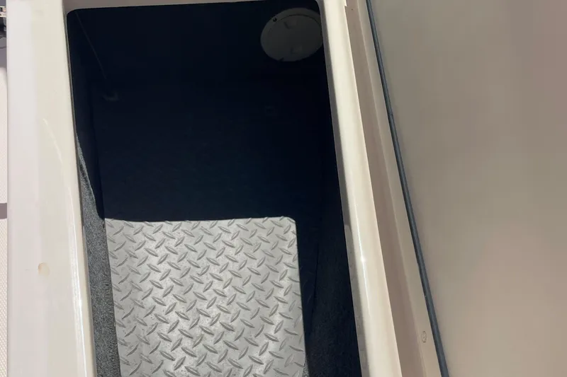 Slide: The Image of Storage compartment of a 2014 Grady-White Freedom 225 boat with diamond-pattern flooring. - 19