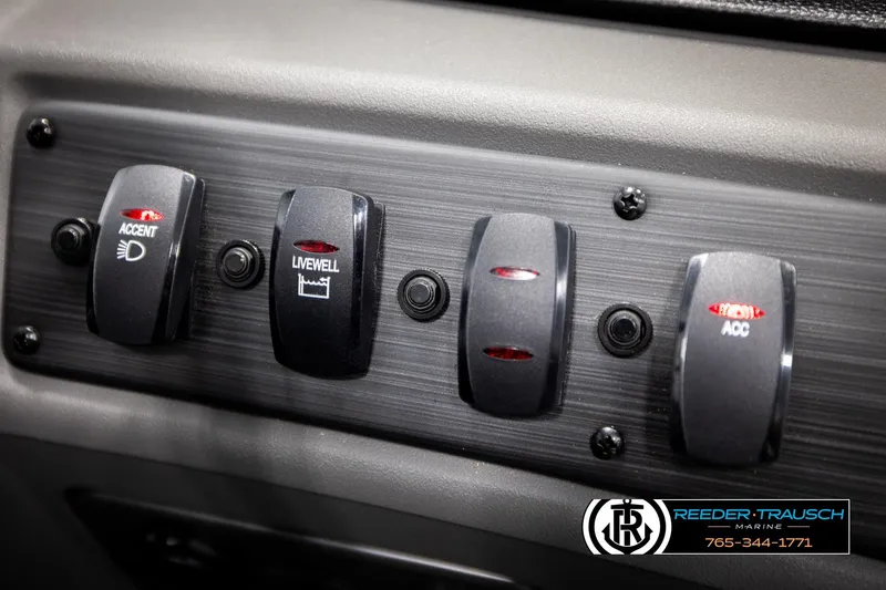 Slide: The Image of Control panel of 2026 Bennington 168 SFSE boat with labeled switches. - 35