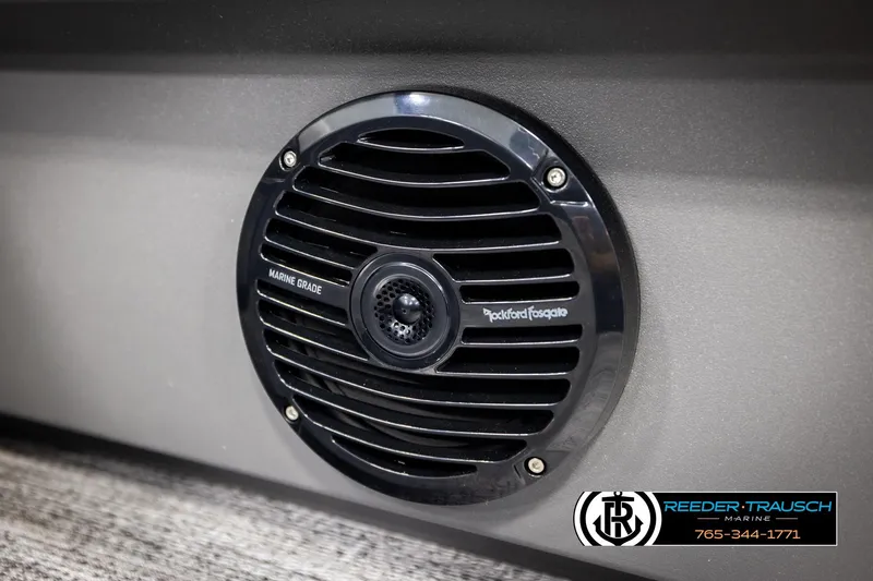 Slide: The Image of Marine-grade speaker on 2026 Bennington 168 SFSE boat, featuring Rockford Fosgate audio. - 42
