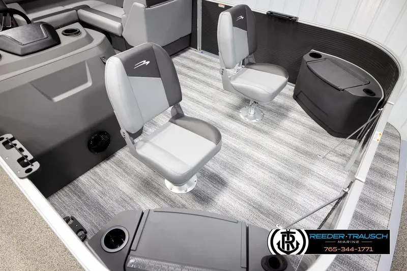 Slide: The Image of 2026 Bennington 168 SFSE boat interior with gray seating and modern design. - 9
