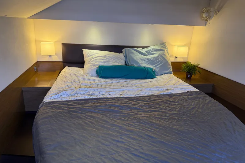 Slide: The Image of Cozy bedroom interior on 2015 Fountaine Pajot Summerland 40 LC yacht with modern lighting. - 88