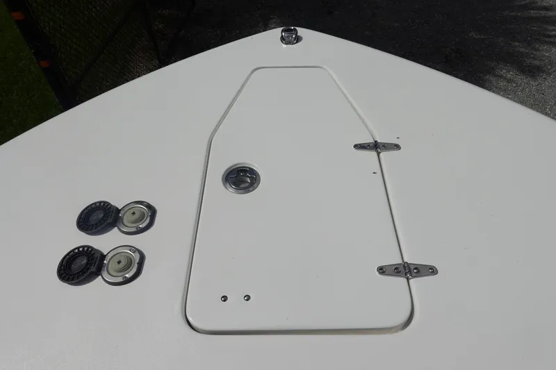 Slide: The Image of 2026 Sea Hunt Gamefish 27 Coffin Box boat deck with hatch and fittings. - 29