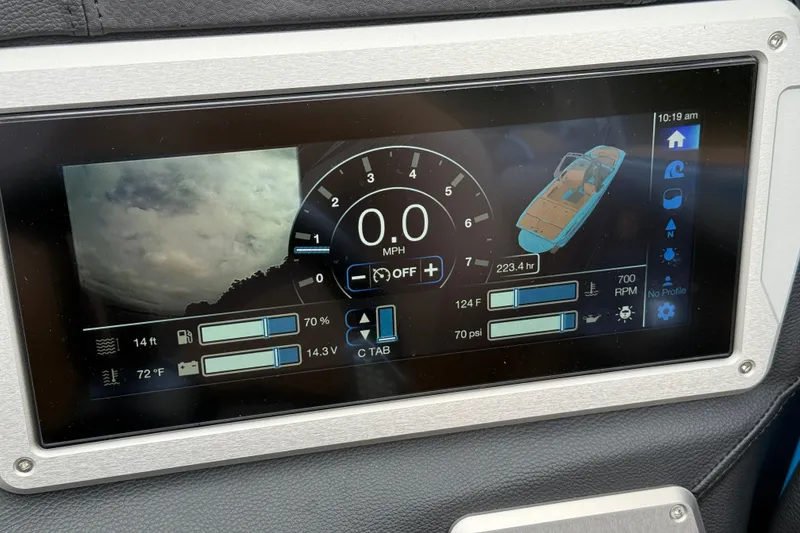 Slide: The Image of Centurion Nv233 2025 dashboard display showing speed, RPM, and boat status. - 9