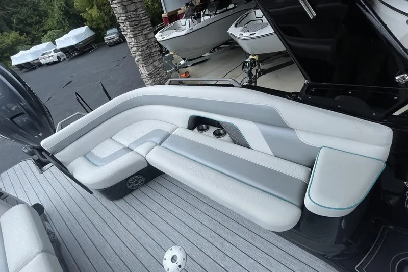 Slide: The Image of Luxurious seating on 2025 G 3 Amara boat, featuring sleek design and modern amenities. - 5