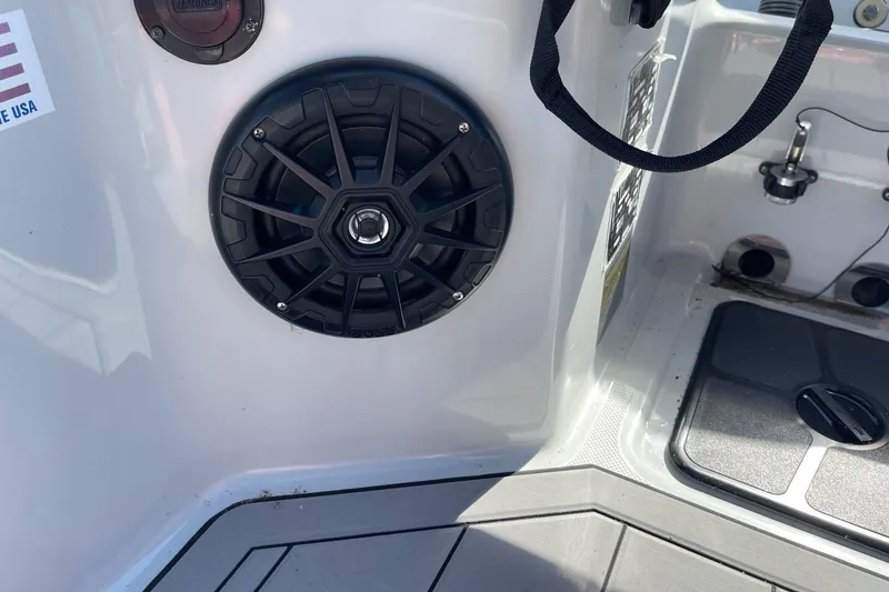 Slide: The Image of 2019 Zodiac Open 7 boat interior with speaker and control panel. - 12