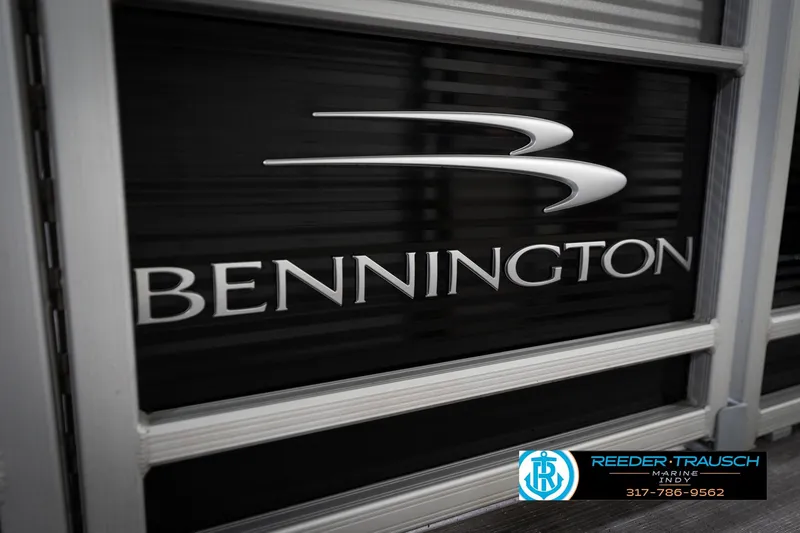 Slide: The Image of 2023 Bennington 22 LSR logo on boat, featuring sleek design and branding. - 53