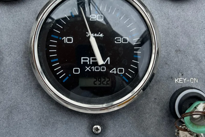 Slide: The Image of Close-up of a 2005 Legacy Yachts 28 RPM gauge displaying 2922 hours. - 8