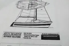 Slide: The Image of Blueprint of a 1979 O'Day 19 sailboat with Beta Marine repower solutions advertisement. - 3