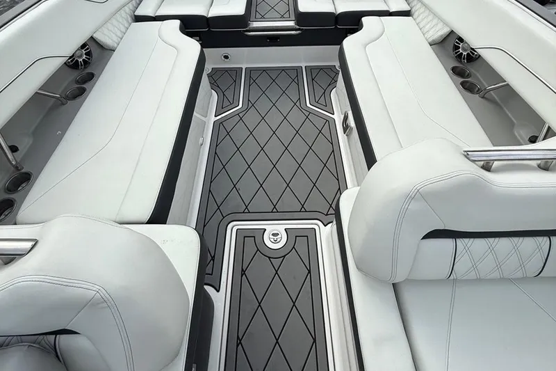 Slide: The Image of Luxurious interior of 2021 Regal LS6 boat with elegant seating and stylish flooring. - 14
