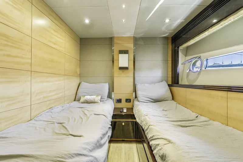Slide: The Image of Interior of 2014 Sunseeker 68 Sport Yacht cabin with twin beds and modern design. - 21
