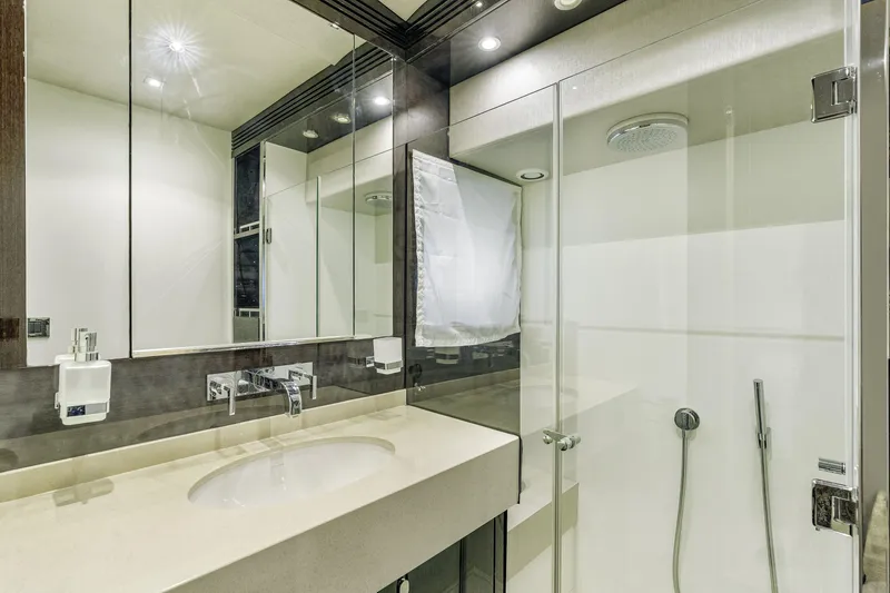 Slide: The Image of Luxurious bathroom in 2014 Sunseeker 68 Sport Yacht with modern fixtures and glass shower. - 22