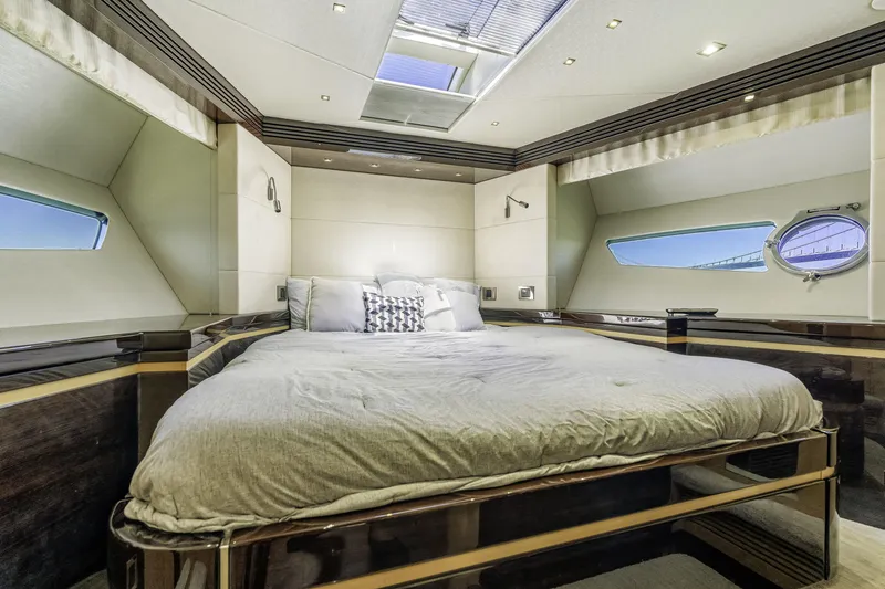 Slide: The Image of Luxurious bedroom interior of 2014 Sunseeker 68 Sport Yacht with skylight and modern design. - 23