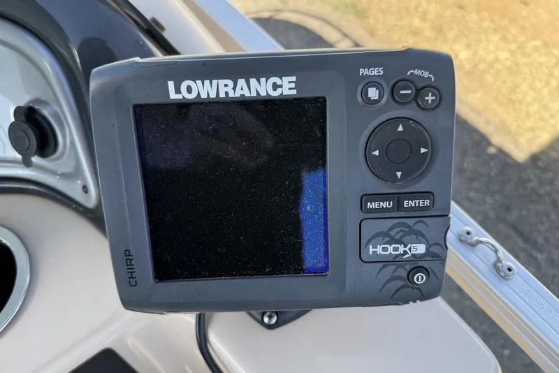 Slide: The Image of Lowrance HOOK-5 fish finder on 2017 Sun Tracker FISHIN' BARGE® 20 DLX boat. - 45