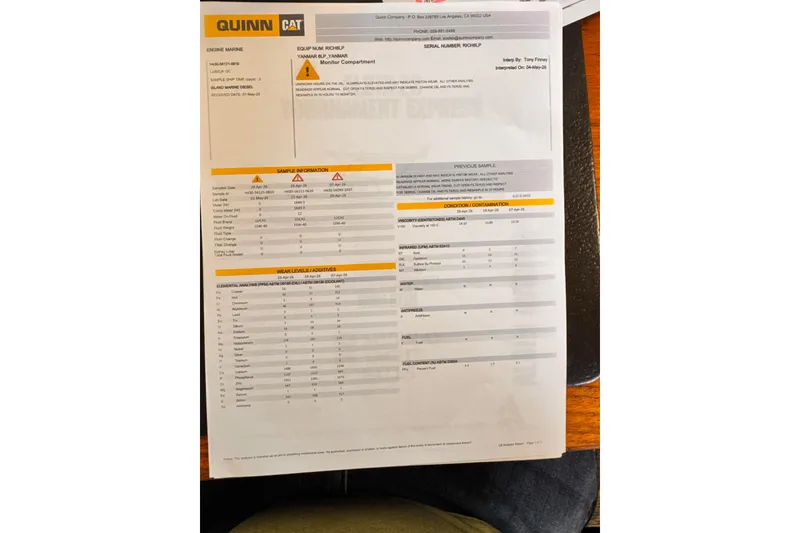 Slide: The Image of Oil analysis report for 2003 Albin 28 Tournament Express, featuring sample information and wear levels. - 48