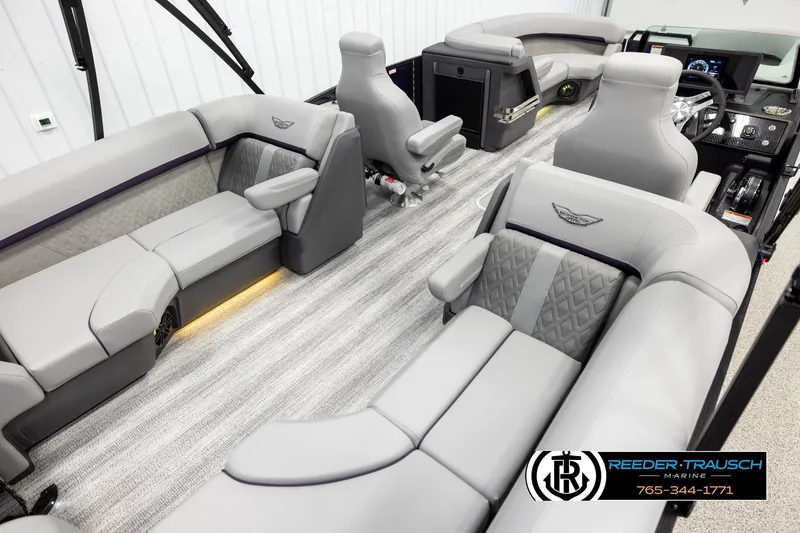 Slide: The Image of Luxurious interior of 2026 Bennington 22 MFBSE pontoon boat with plush seating and modern design. - 12