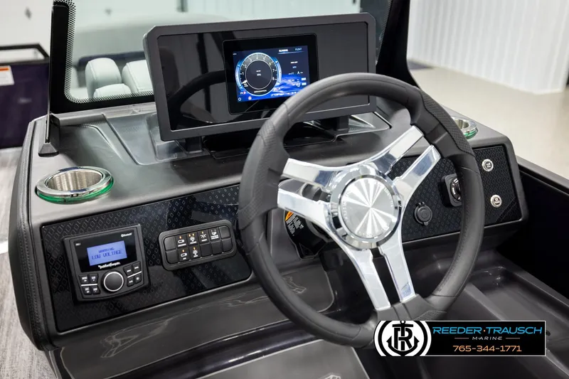 Slide: The Image of Dashboard of 2026 Bennington 22 MFBSE boat with modern steering and digital display. - 28