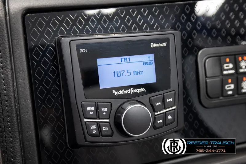 Slide: The Image of Rockford Fosgate PMX-1 stereo system in 2026 Bennington 22 MFBSE boat dashboard. - 30