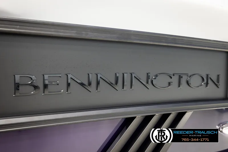 Slide: The Image of 2026 Bennington 22 MFBSE boat logo with Reeder-Trausch Marine branding. - 45