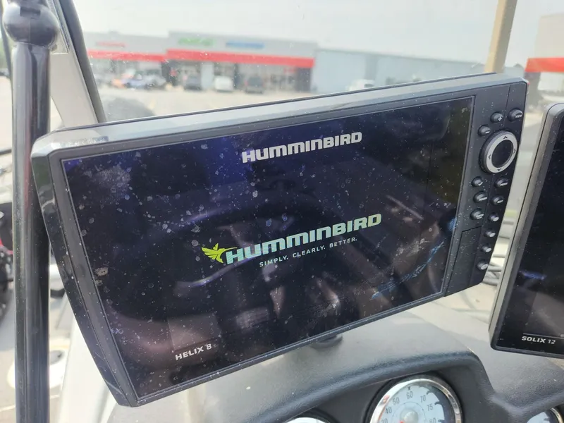 Slide: The Image of Humminbird Helix 8 fish finder on 2019 Tracker Targa V-18 Combo boat dashboard. - 26