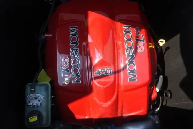 Slide: The Image of Red Monsoon 6.2L 450 engine in 2016 Malibu 25 LSV boat. - 22