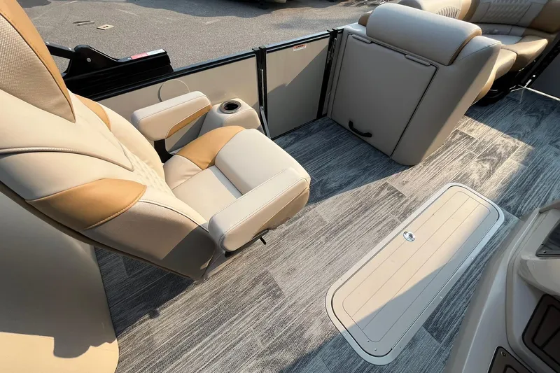 Slide: The Image of 2025 Avalon Catalina Quad Lounger interior with luxurious seating and modern flooring. - 21