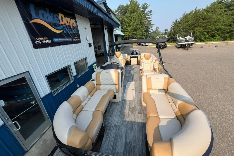 Slide: The Image of 2025 Avalon Catalina Quad Lounger pontoon boat at Lake Days Marine dealership. - 7