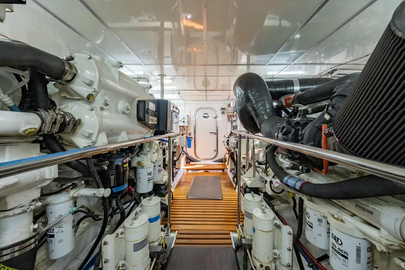 Slide: The Image of Engine room of 2016 Grand Banks 72 Aleutian RP yacht, showcasing machinery and equipment. - 119