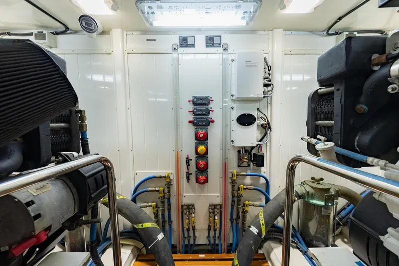 Slide: The Image of Engine room of 2016 Grand Banks 72 Aleutian RP yacht, showcasing machinery and equipment. - 122