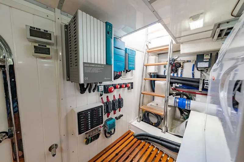 Slide: The Image of Engine room of 2016 Grand Banks 72 Aleutian RP yacht, featuring advanced machinery and equipment. - 125