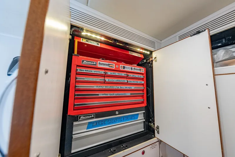 Slide: The Image of Engine room of 2016 Grand Banks 72 Aleutian RP yacht, featuring electrical systems and equipment. - 126