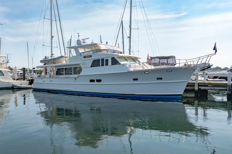 Slide: The Image of Profile and section view of 2016 Grand Banks 72 Aleutian RP yacht with specifications. - 135