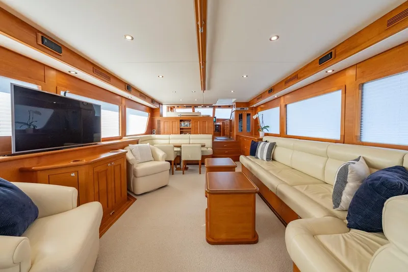 Slide: The Image of 2016 Grand Banks 72 Aleutian RP yacht with tender docked at marina. - 43