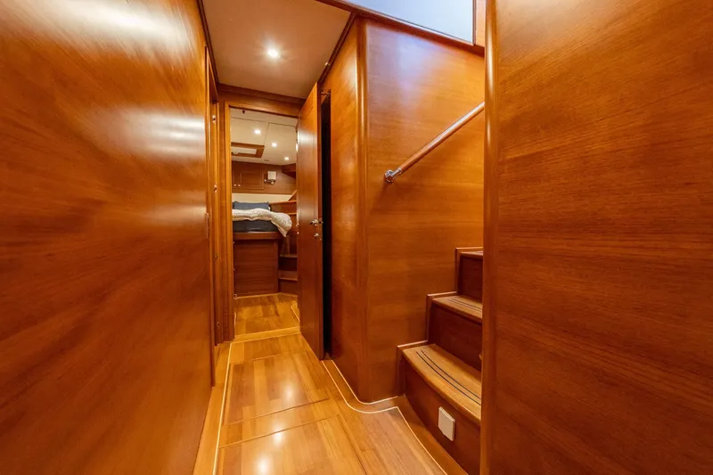 Slide: The Image of Luxurious bathroom interior of 2016 Grand Banks 72 Aleutian RP yacht with wooden cabinetry. - 92