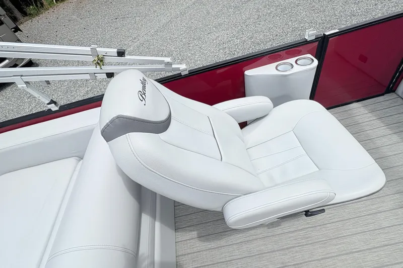 Slide: The Image of Luxurious white seating on 2022 Bentley Pontoons 223 Elite boat with cup holders. - 10