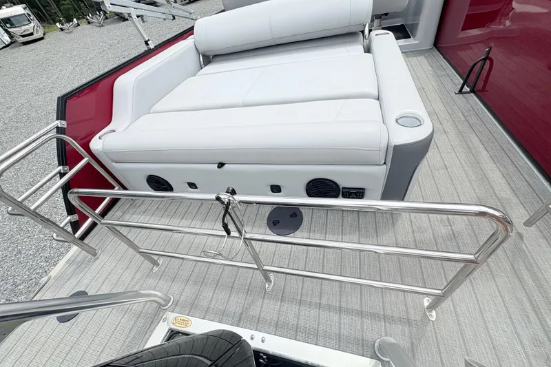 Slide: The Image of 2022 Bentley Pontoons 223 Elite with white seating and stainless steel railings. - 22