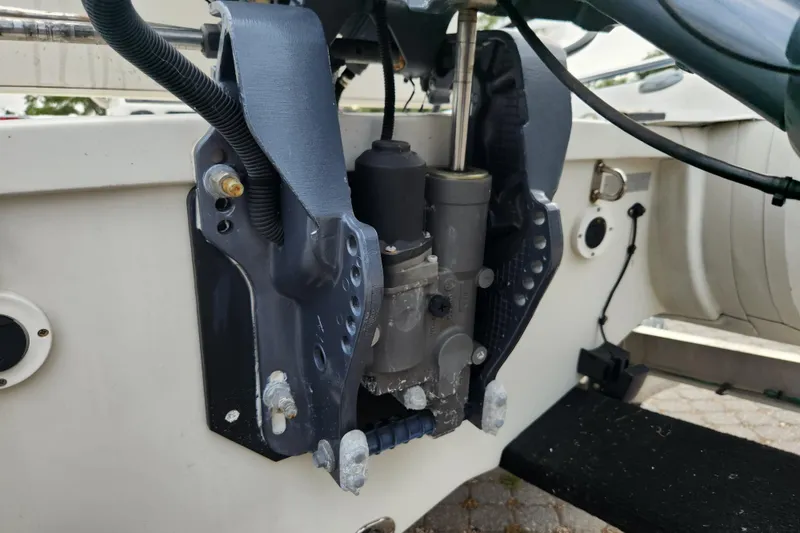Slide: The Image of 2019 Novurania DL 400 boat engine mount detail with hydraulic components. - 40