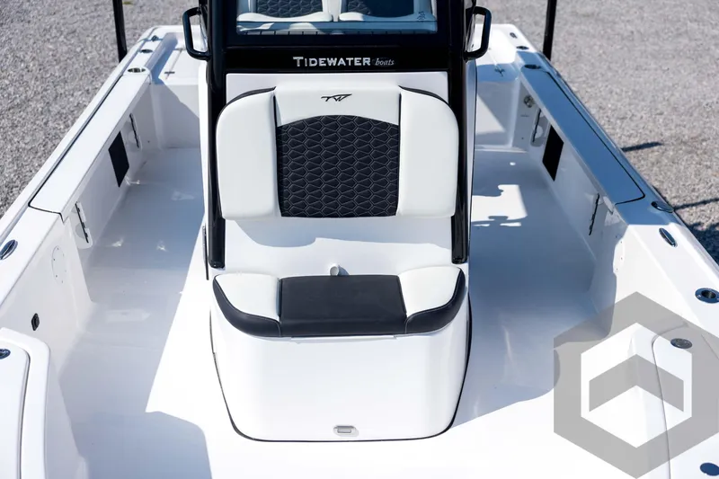 Slide: The Image of 2026 Tidewater 2410 Bay Max boat interior with sleek seating and modern design. - 21