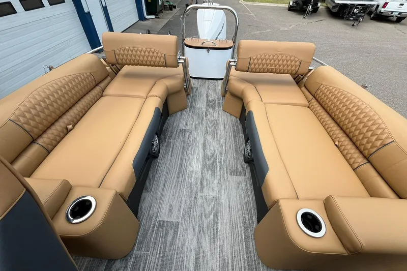 Slide: The Image of 2025 Avalon Catalina Quad Lounger with tan leather seats and modern design. - 15
