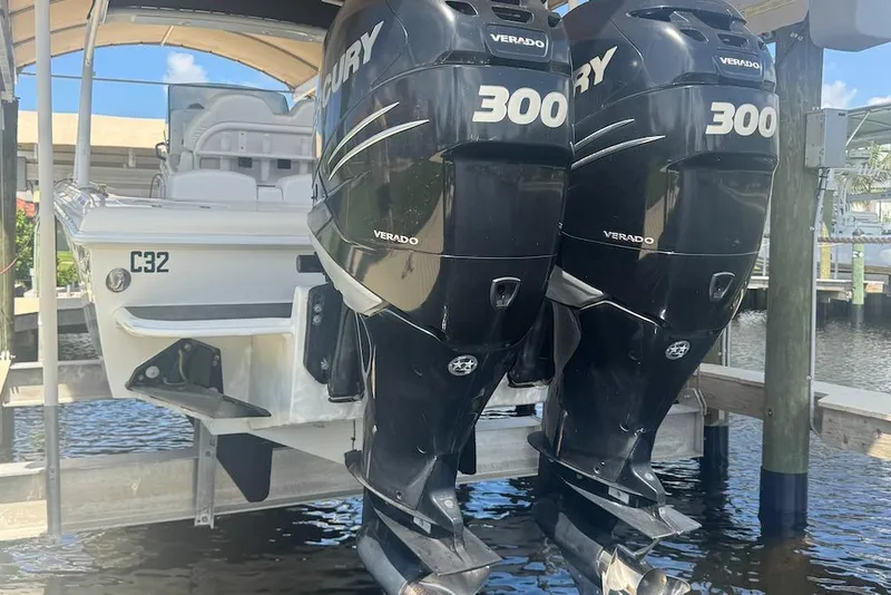 Slide: The Image of Twin Mercury Verado 300 engines on a 2012 Concept 32 boat. - 8