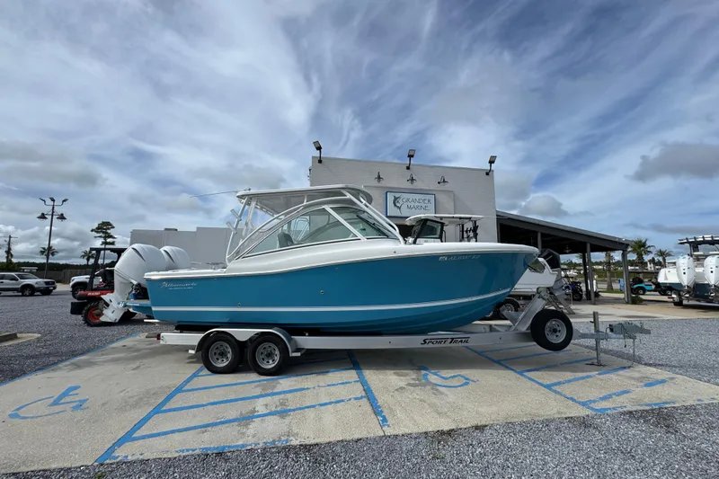 The Image of 2023 Albemarle 27 Dual Console boat on trailer at Grander Marine dealership. - 1