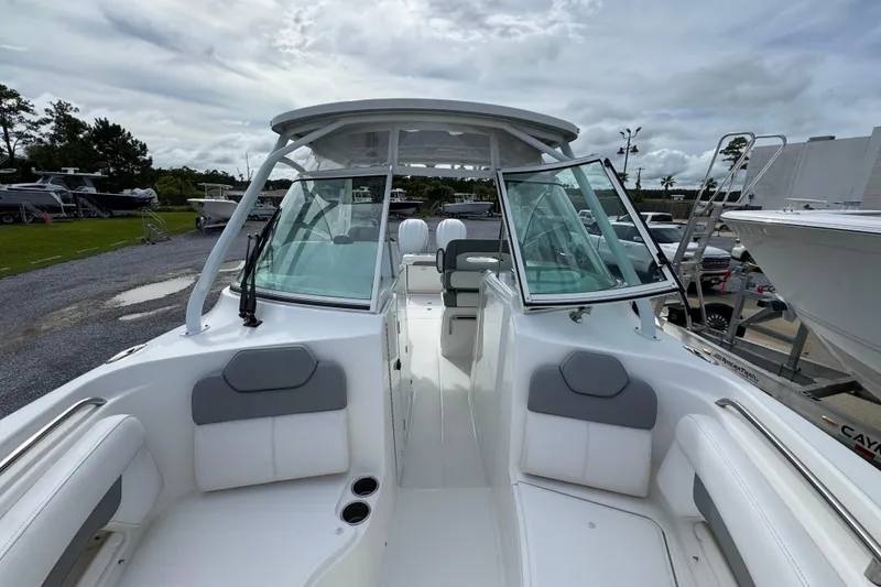 Slide: The Image of 2023 Albemarle 27 Dual Console boat with sleek design and spacious seating. - 20