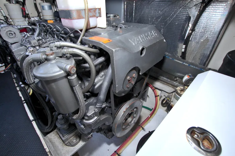 Slide: The Image of Engine room of 2004 Cruisers Yachts 370 Express with Yanmar engine components. - 47