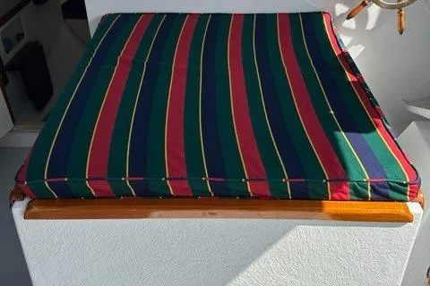 Slide: The Image of Compact bathroom in 1987 Holland 32 boat with portable air conditioner and marine toilet. - 62