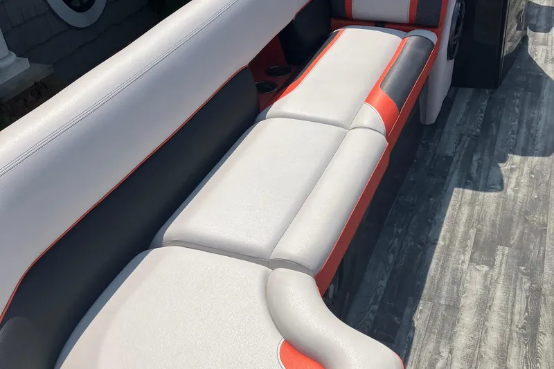 Slide: The Image of 2020 Crest Caribbean RS 250 SLS boat interior with stylish seating and modern design. - 4