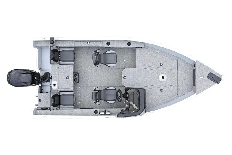 Slide: The Image of Manufacturer Provided Image: Top view of 2025 Lund 1675 Adventure SS boat layout with seating and motor. - 29