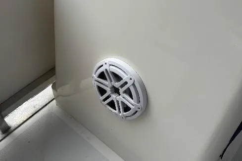 Slide: The Image of Speaker on 2022 Guthrie Boatworks A&M Custom Pontoon, white interior detail. - 17