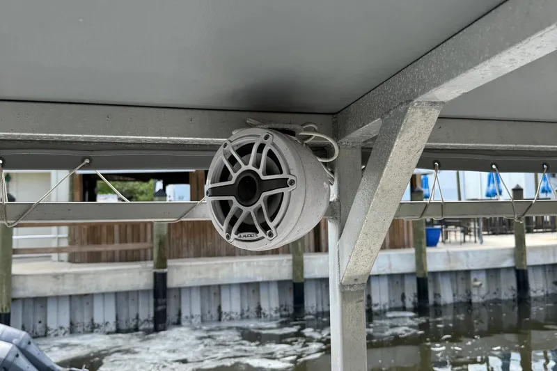 Slide: The Image of 2022 Guthrie Boatworks A&M Custom Pontoon with JL Audio speaker installed. - 18