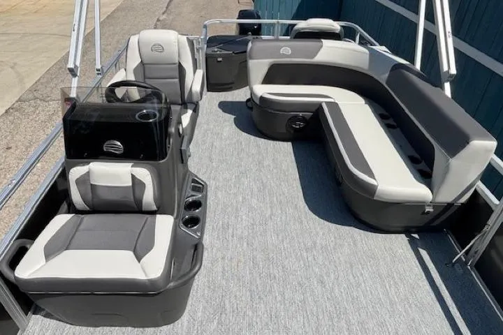 Slide: The Image of 2026 Sun Tracker Bass Buggy 18 DLX pontoon boat with spacious seating and modern design. - 14