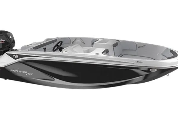The Image of 2026 Bayliner M17 boat, sleek black and white design, modern interior seating. - 1