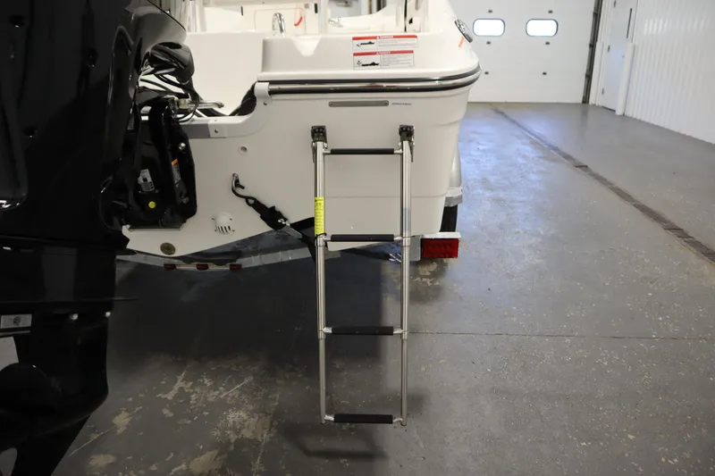 Slide: The Image of Rear view of 2026 Bayliner Trophy T18 boat with ladder extended. - 35